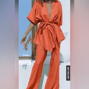 Commense Bold Orange Belted Jumpsuit